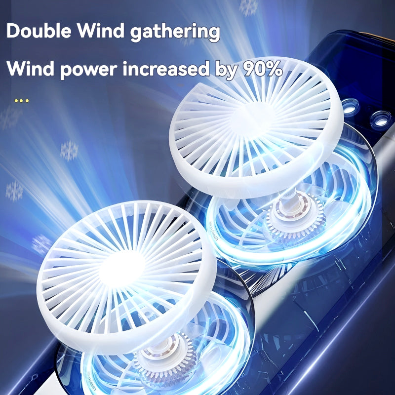 3-in-1 Multifunctional Rechargeable Spray Cooling Fan with Dual Head, RGB Lights & Mist Cooling
