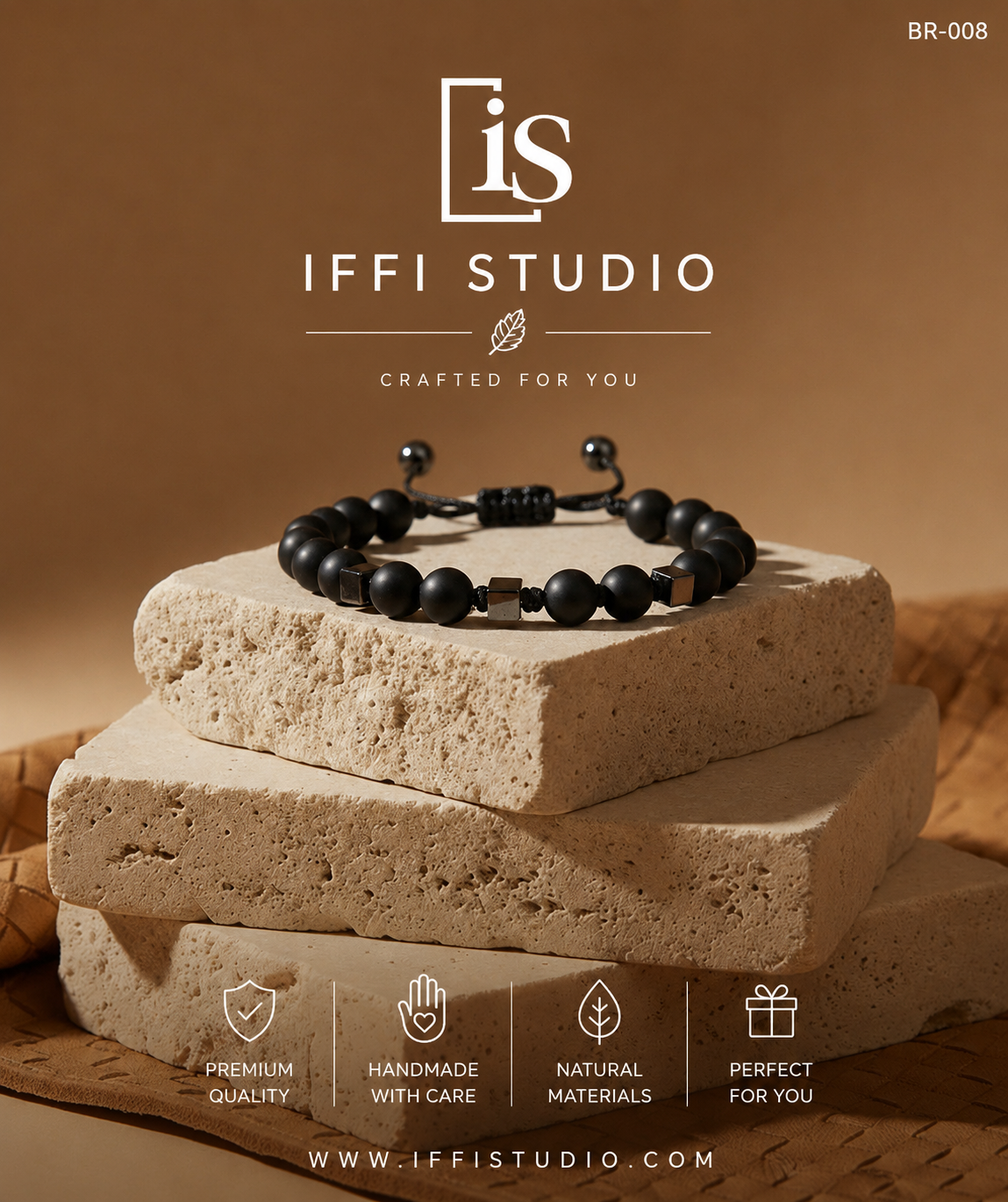 Men's Bracelet Black Beeds