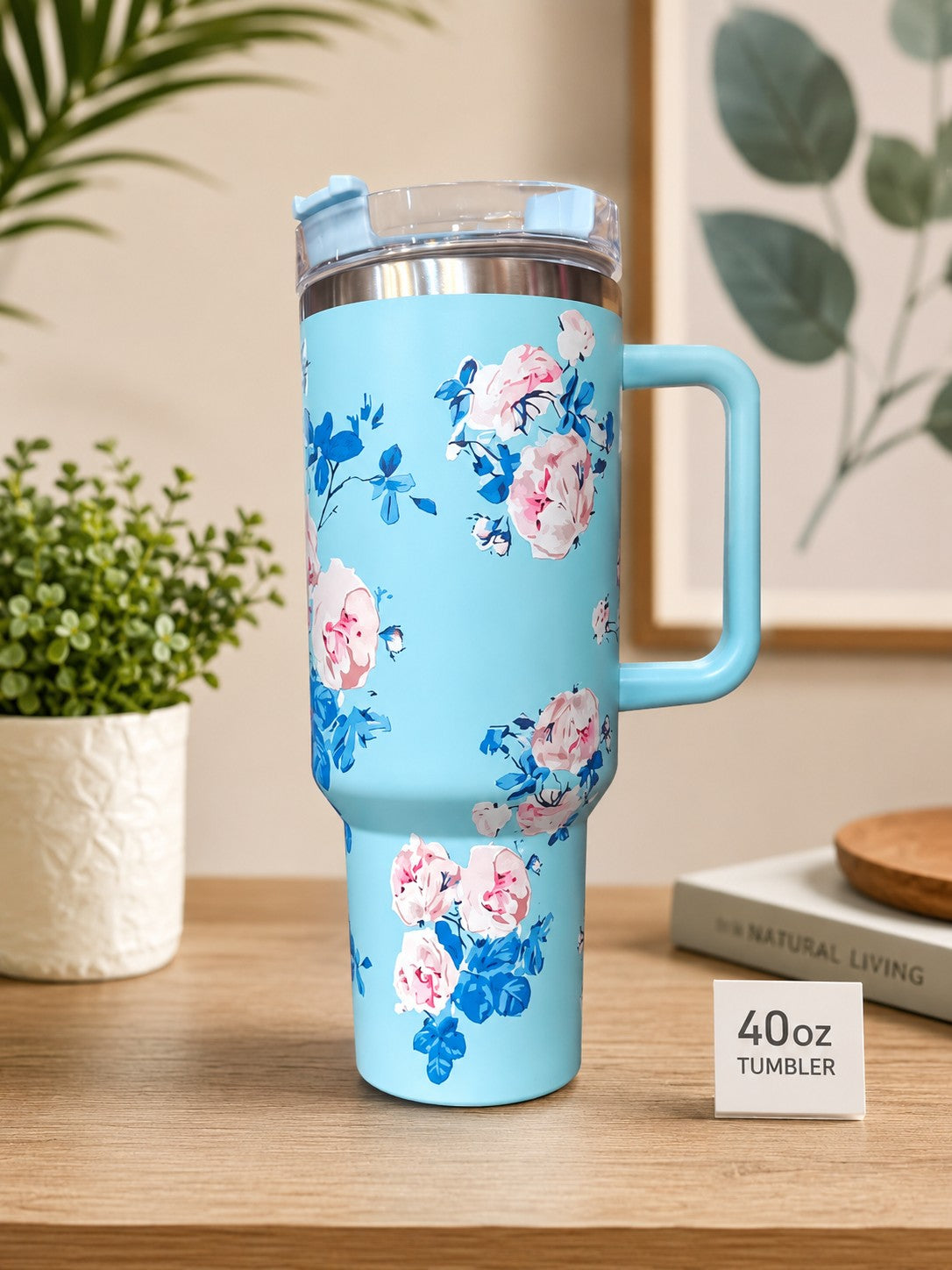 40oz Floral Stainless Steel Tumbler with Handle