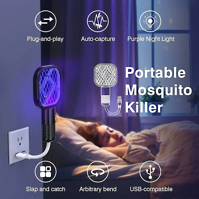 Mini 2-in-1 USB Electric Mosquito Racket & UV Bug Zapper Lamp – Portable Rechargeable Insect Killer
