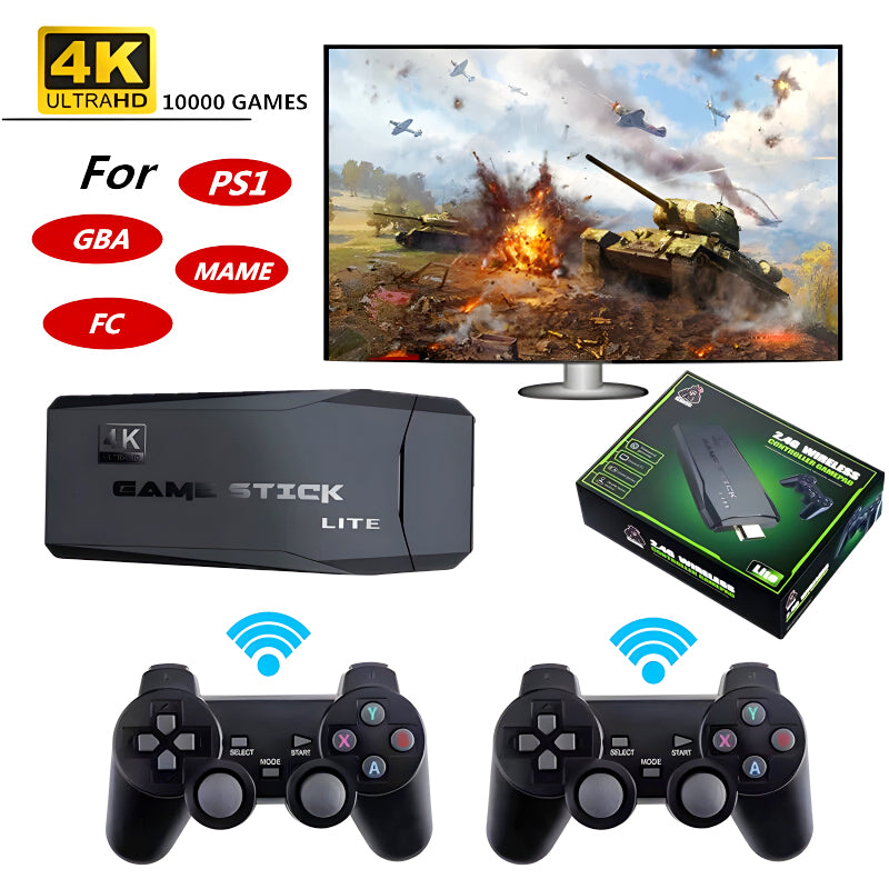 M8 HDMI Game Stick Lite Console – 64GB | 10,000 Retro Games | Dual Wireless Controllers | 4K Plug & Play Gaming System
