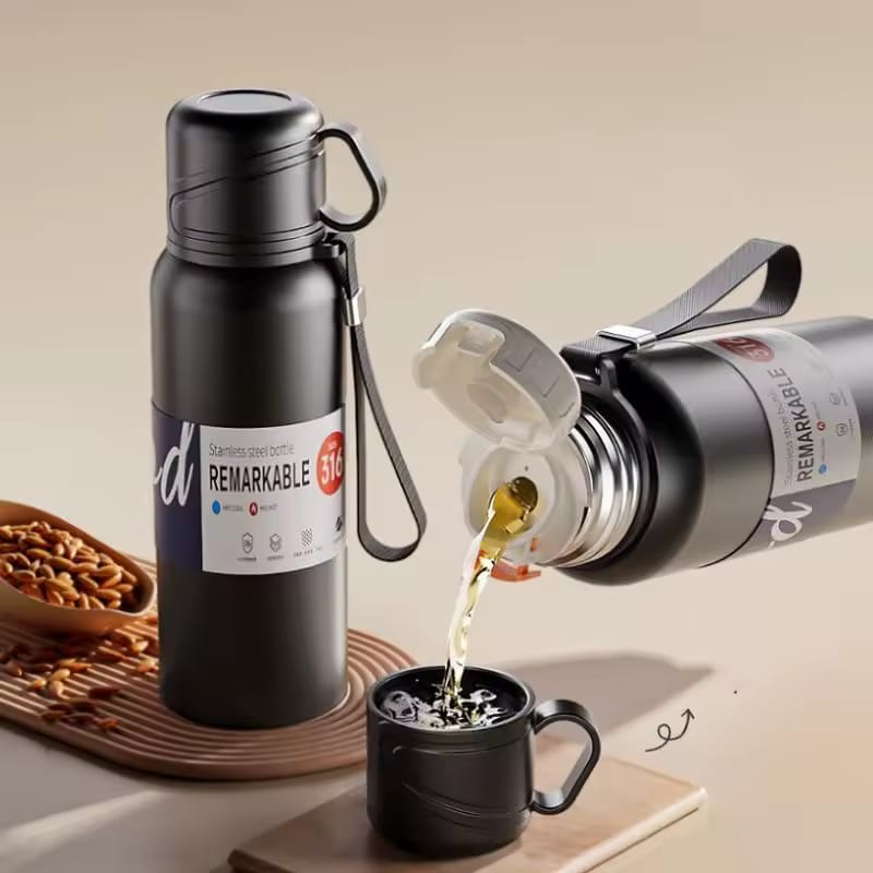 Durable and Long-Lasting: with cup This vacuum flask is crafted from high-quality 316 stainless steel,