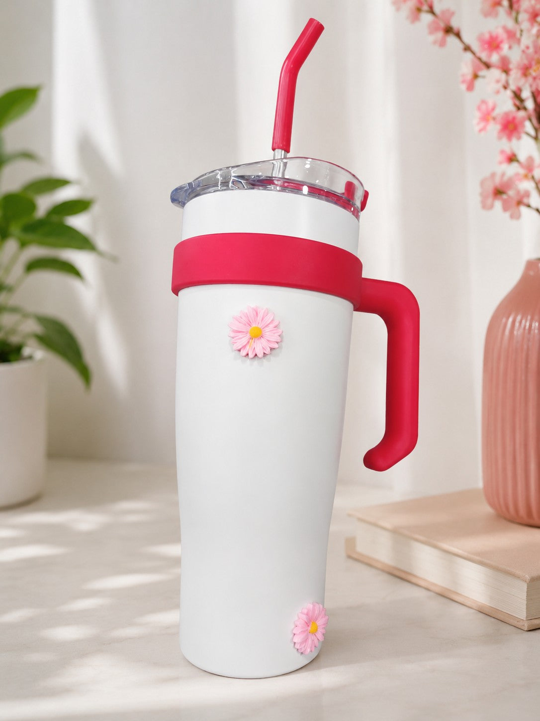 40oz Insulated Stainless Steel Tumbler with Handle & Straw | Large Capacity Vacuum Travel Mug | Leak-Resistant Reusable Water Cup