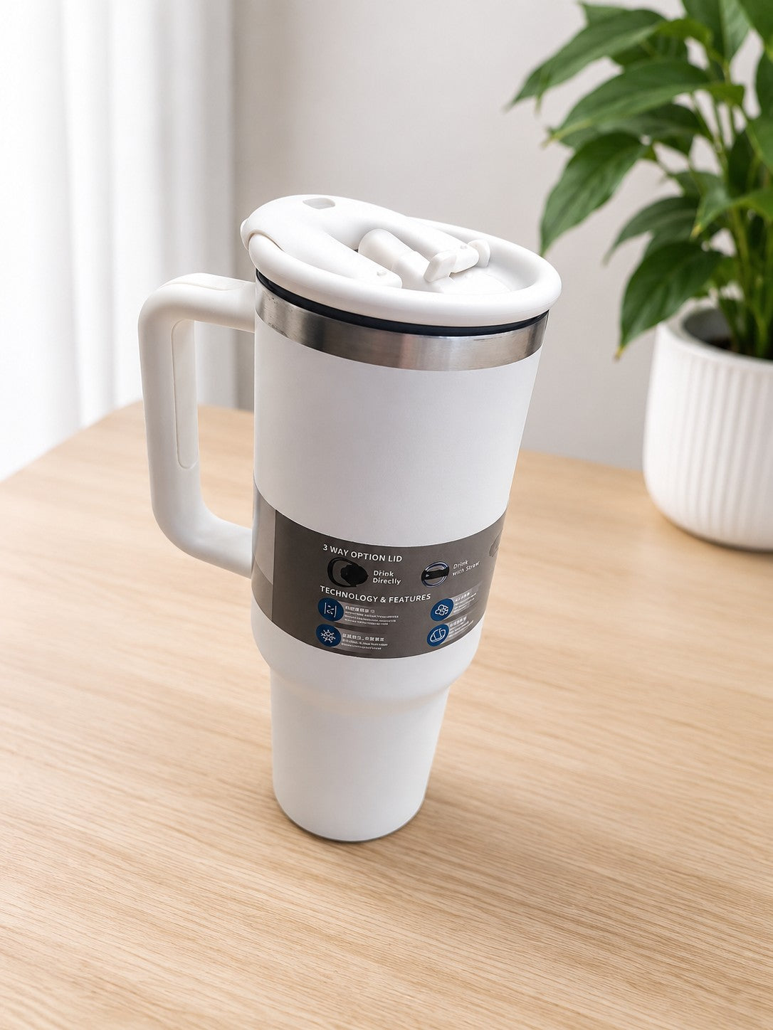 Imported Floral Stainless Steel Tumbler with Handle & Straw