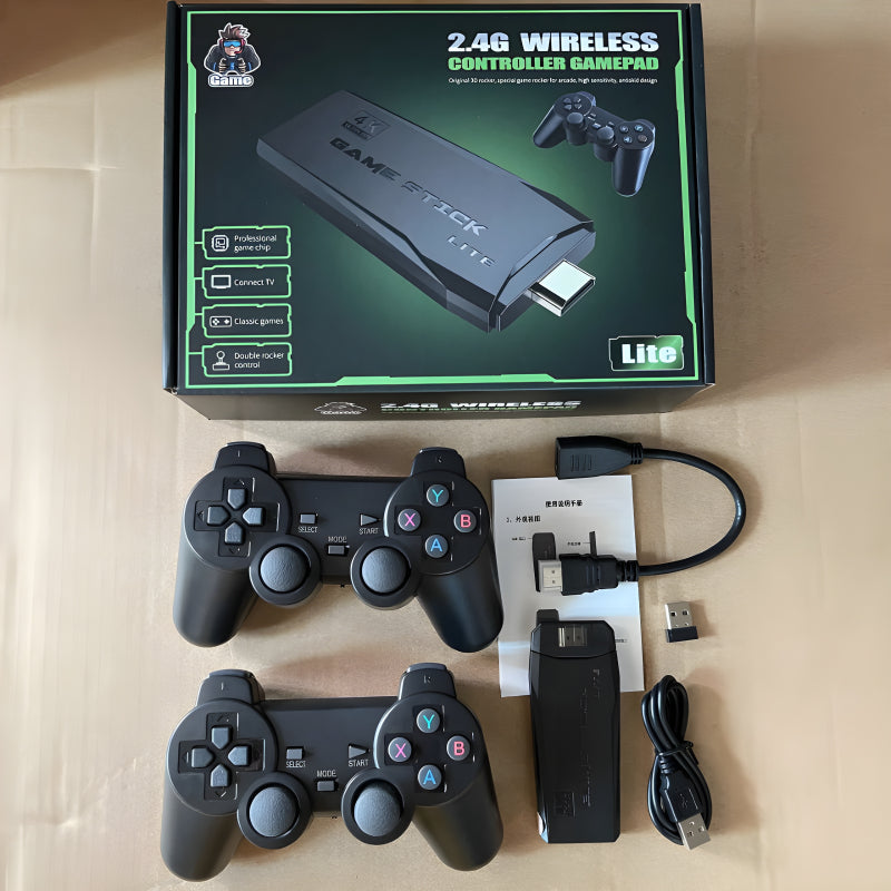 M8 HDMI Game Stick Lite Console – 64GB | 10,000 Retro Games | Dual Wireless Controllers | 4K Plug & Play Gaming System