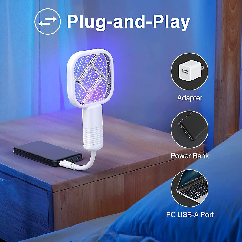 Mini 2-in-1 USB Electric Mosquito Racket & UV Bug Zapper Lamp – Portable Rechargeable Insect Killer