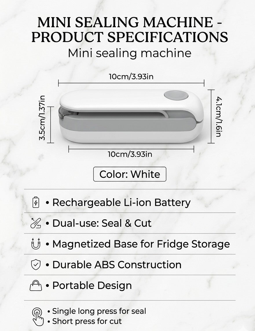 Compact, rechargeable 2-in-1 mini sealer and cutter keeps your snacks perfectly fresh. Smart, magnetic, and ultra-portable.