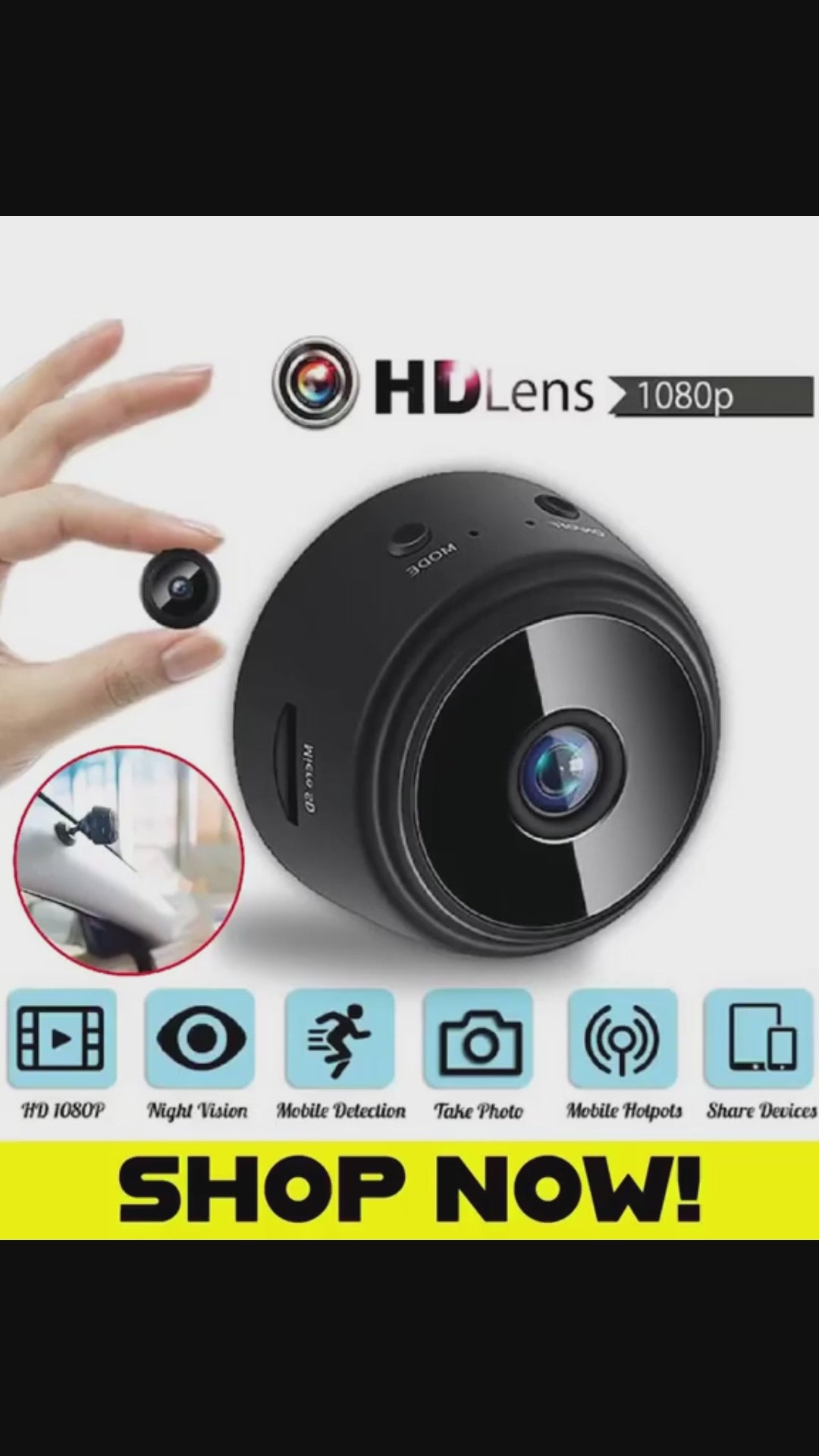 Mini WiFi Spy Camera, 1080P HD, night vision, motion detection, magnetic mount, modern lifestyle